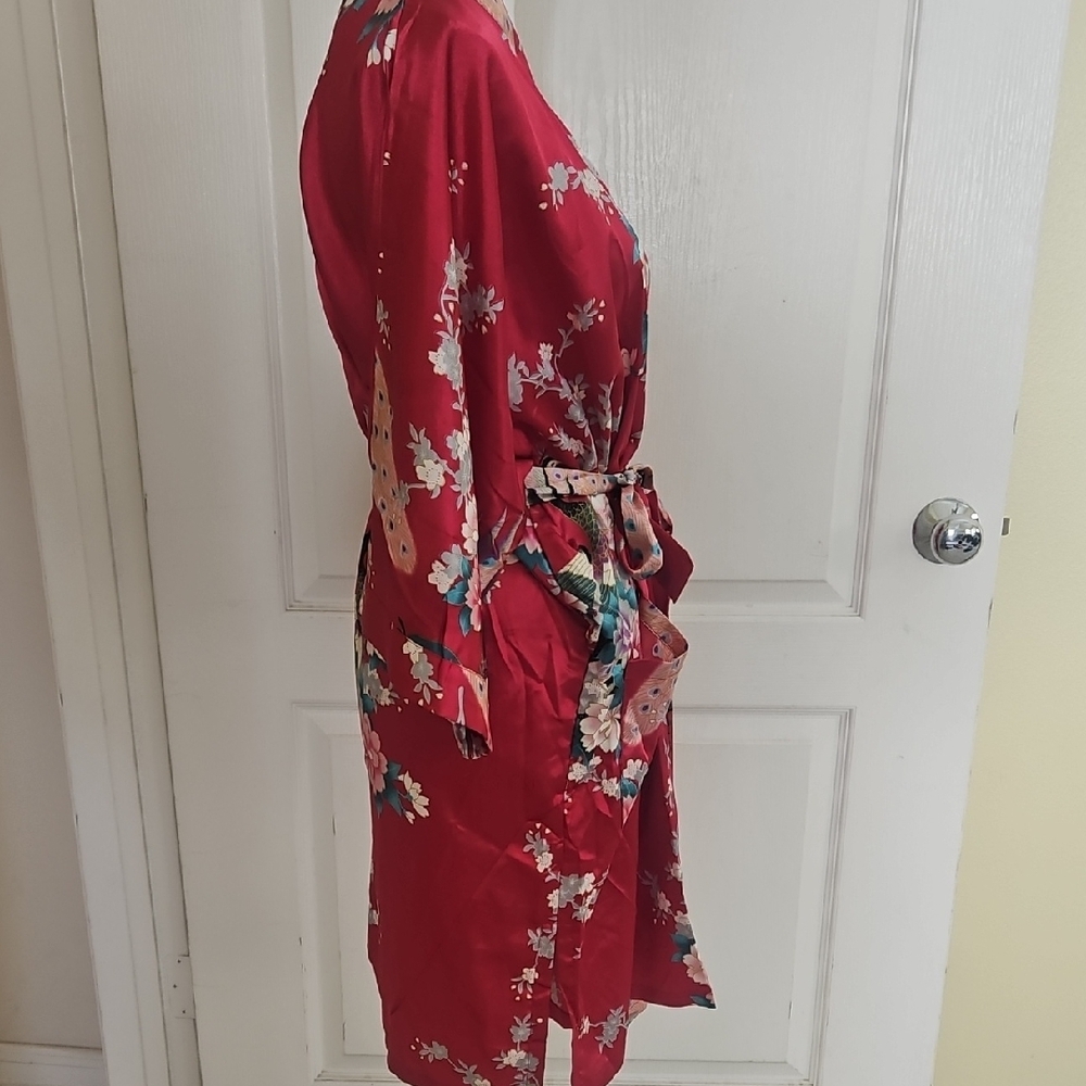 Floral Red Kimono Robe - Picture 3 of 5